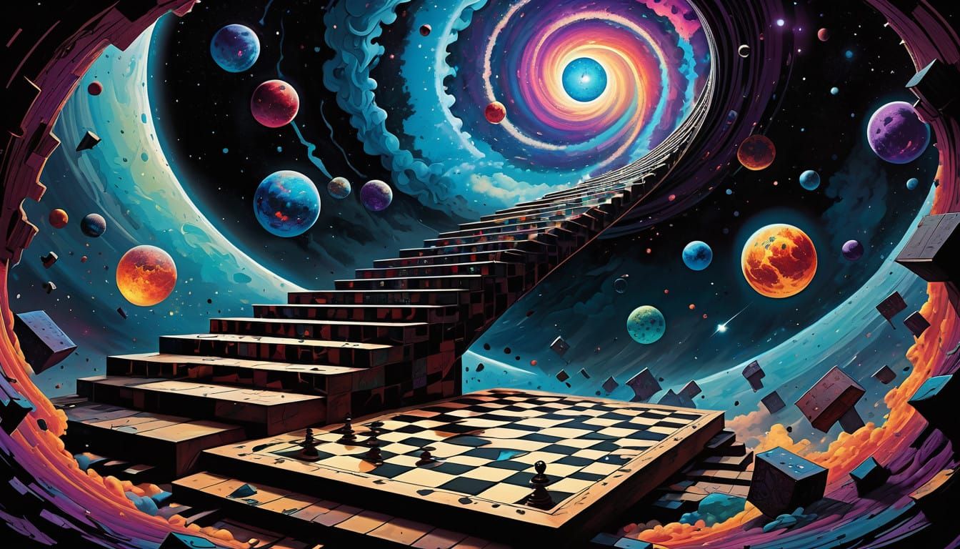 Ethereal Cosmic Chessboard in Marvel Comic Book Style