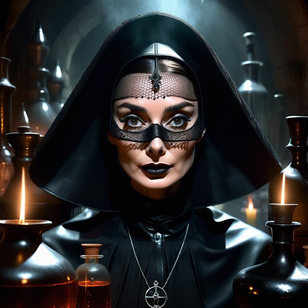 Evil Sorceress in Leather Habit: Dark Fantasy Portrait