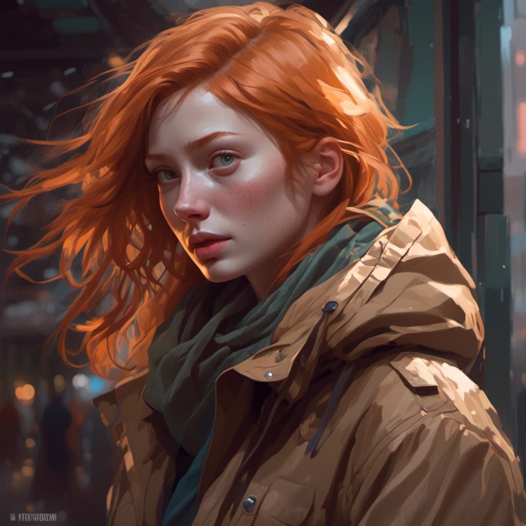 Ginger Woman in Corduroy Jacket, Detailed Digital Portrait