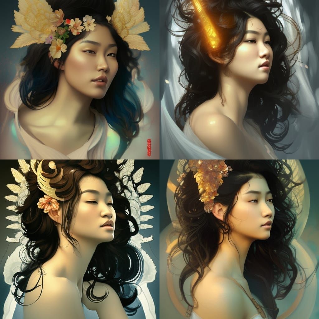 Beautiful Asian Angel Girl Portrait in Hyperdetailed Style