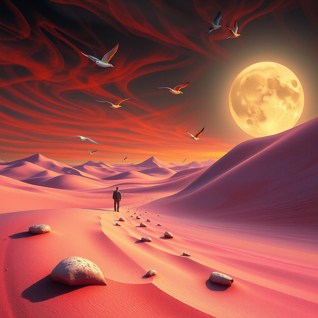 Surreal Melting Clock in Desert, Salvador Dalí Style