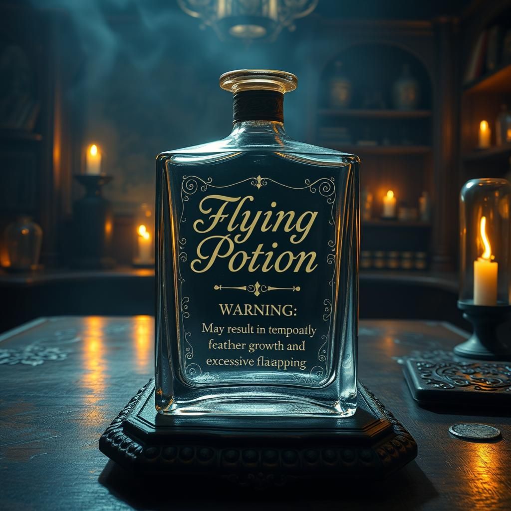 Mystical Flying Potion in an Old-World Apothecary