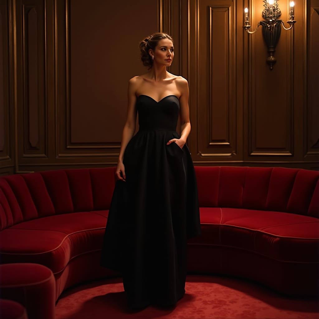Elegant Woman in a Luxurious Nightclub Setting in Bold, Expr...