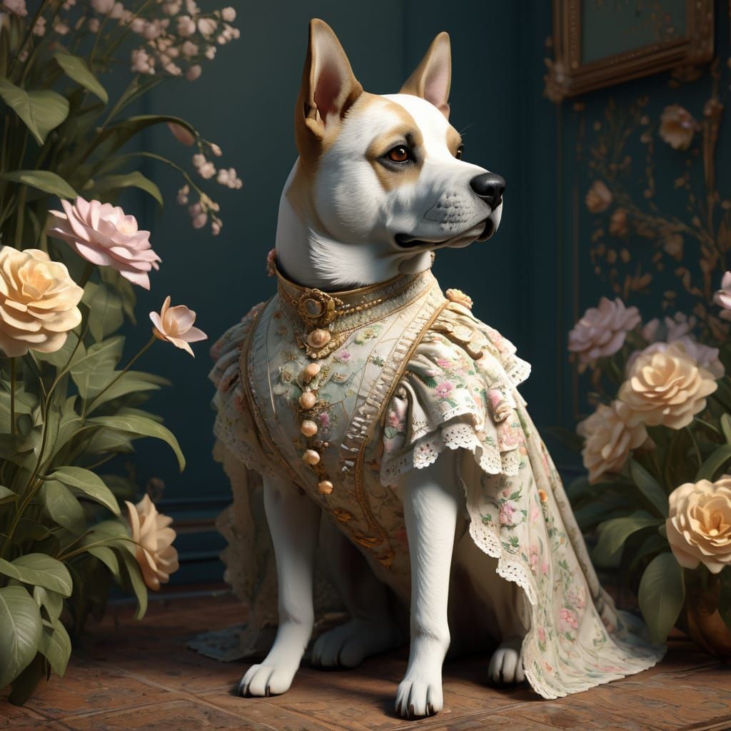 Elegant Victorian Hound in Whimsical Florals