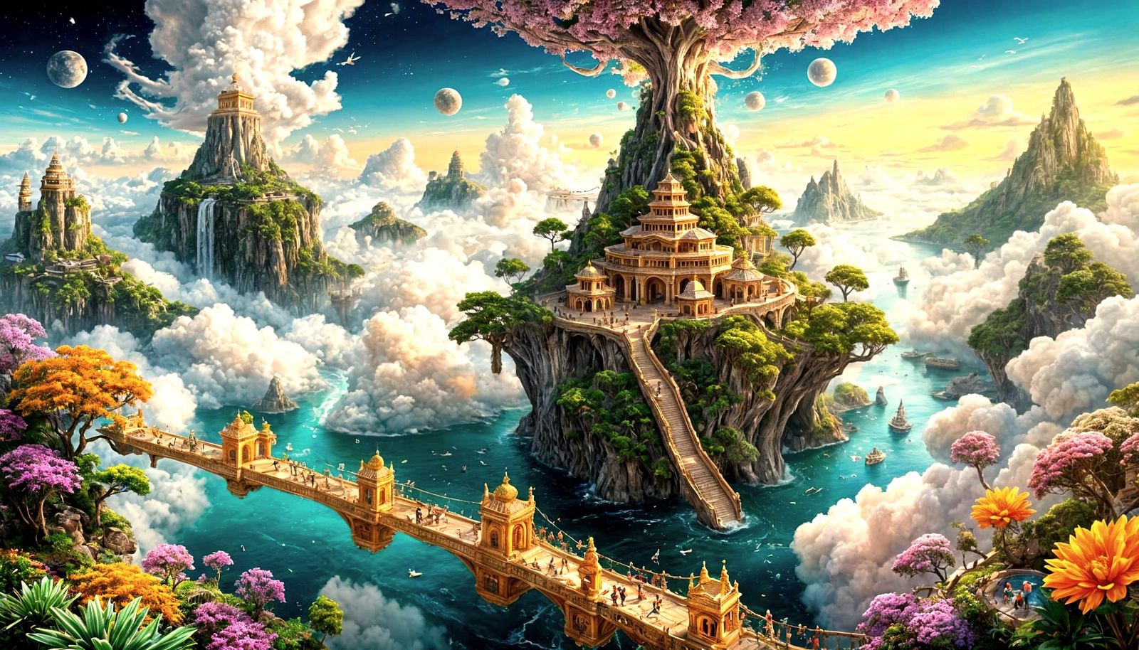 Paradise of Floating Islands Above Clouds