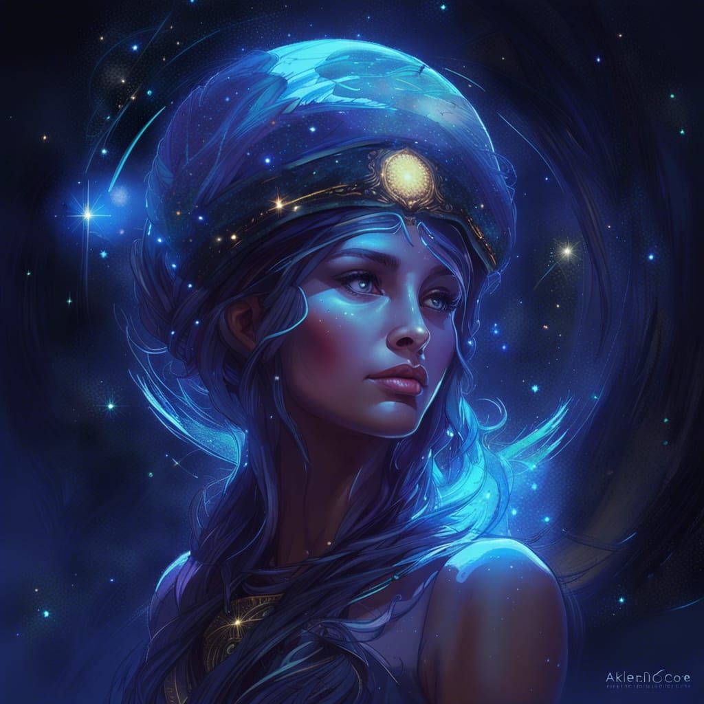 Radiant Astrophysical Goddess Athena in Chromalithograph
