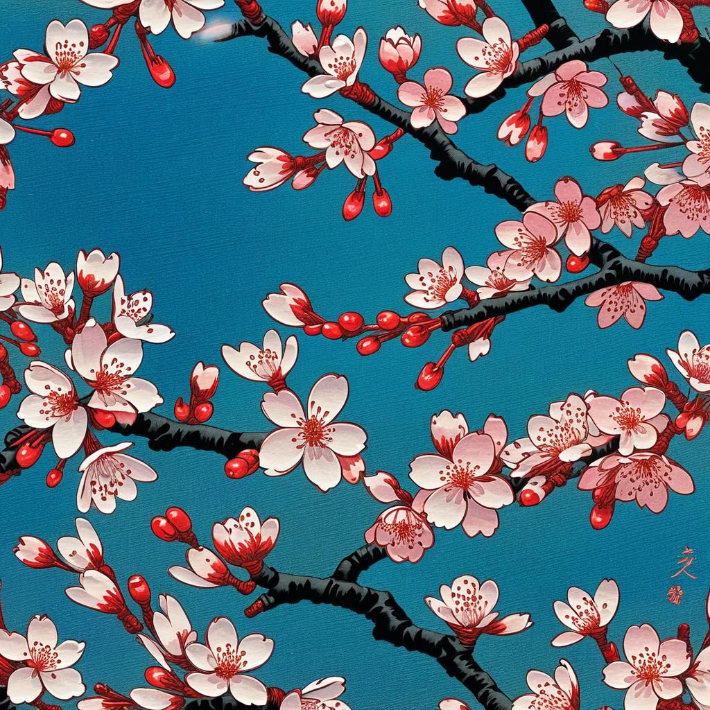 Hyperdetailed Cherry Blossoms in Ukiyo-e Style