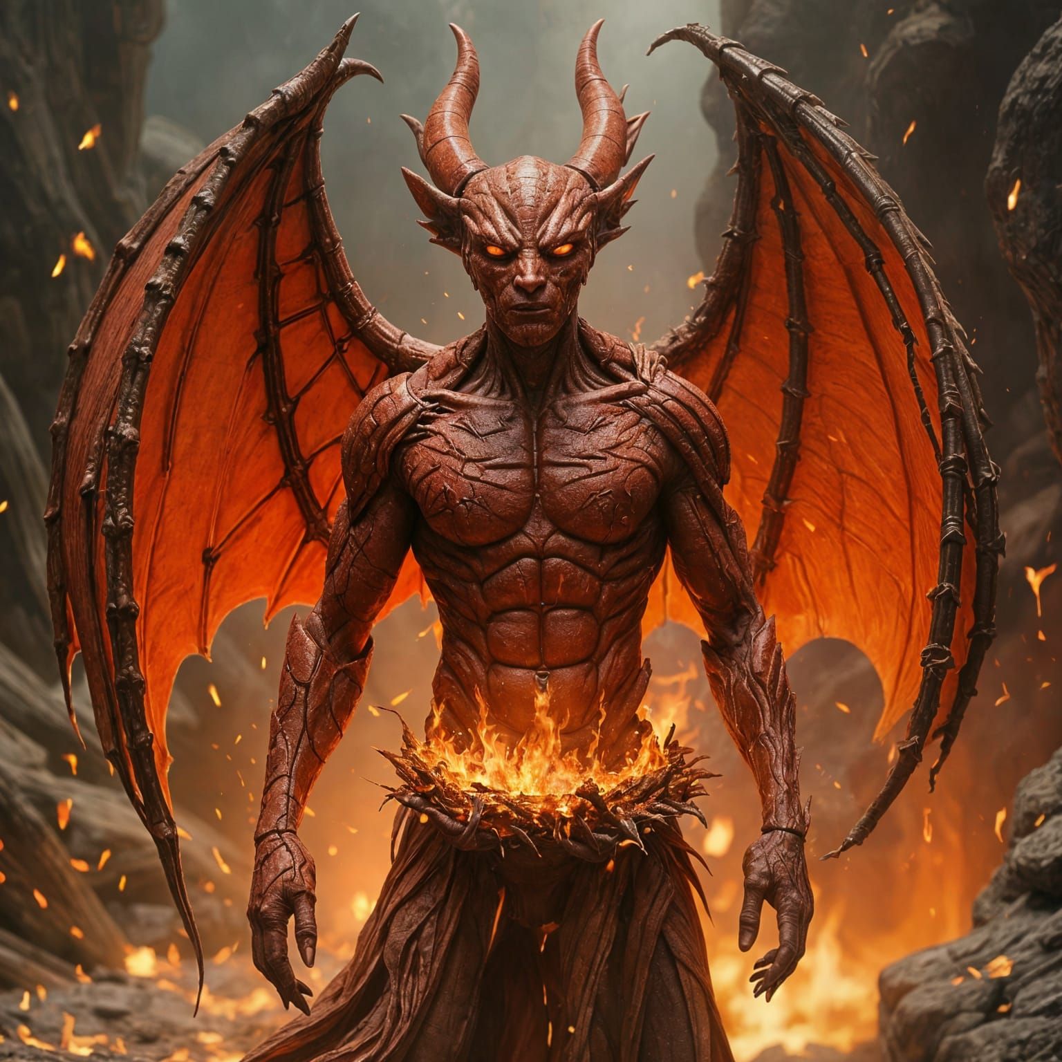 Fiery Demon with Dragon Wings and Lava Chiton