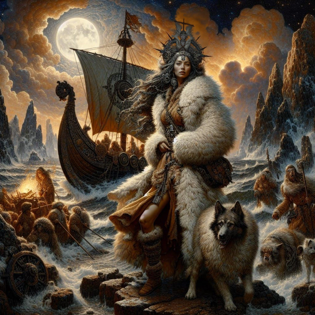 Woman in White Fur Coat Conquers Fierce Seascape in a Primal...