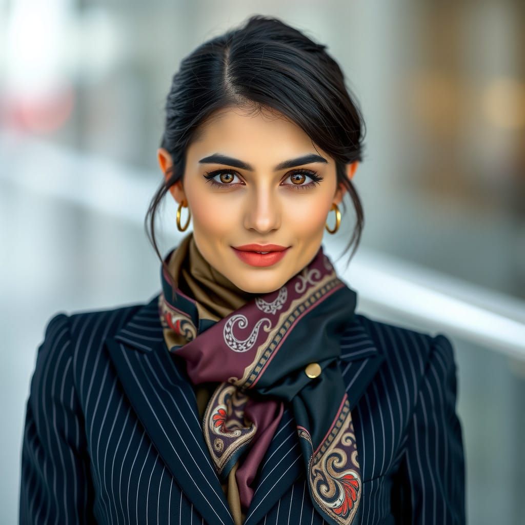 Elegant Iranian Executive in Pinstripe Business Suit