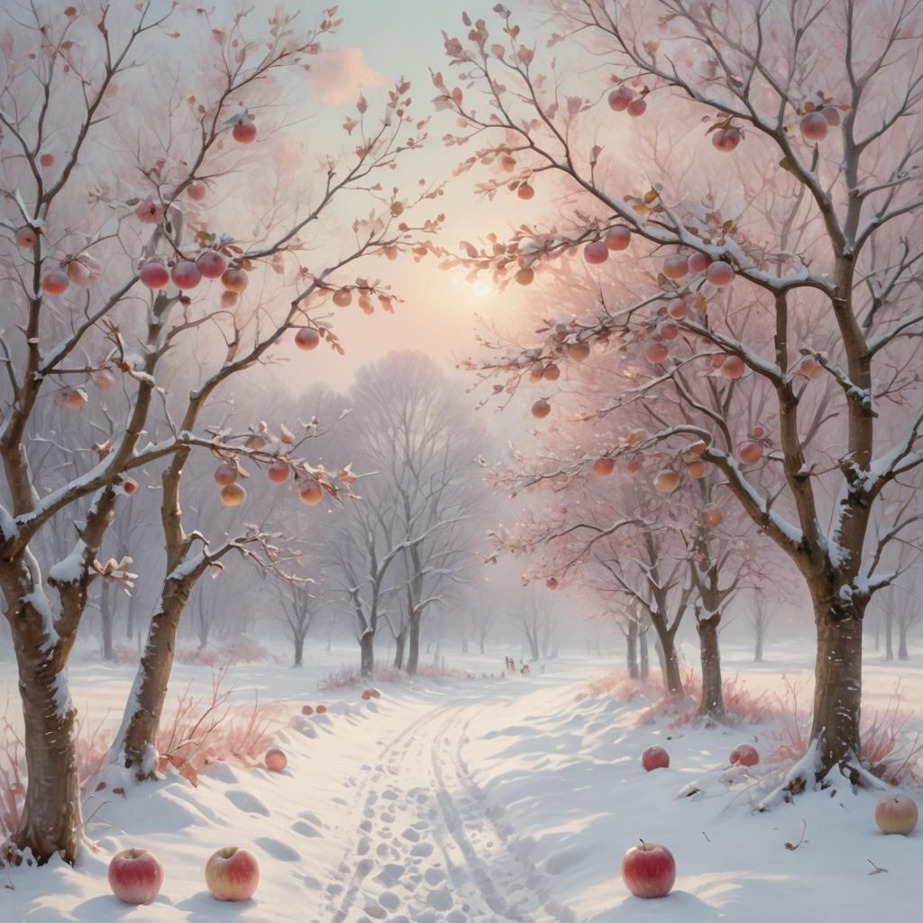 Impressionist Winter Landscape with Apples