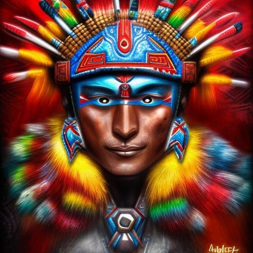 Detailed Aztec Warrior in Splash Art Style