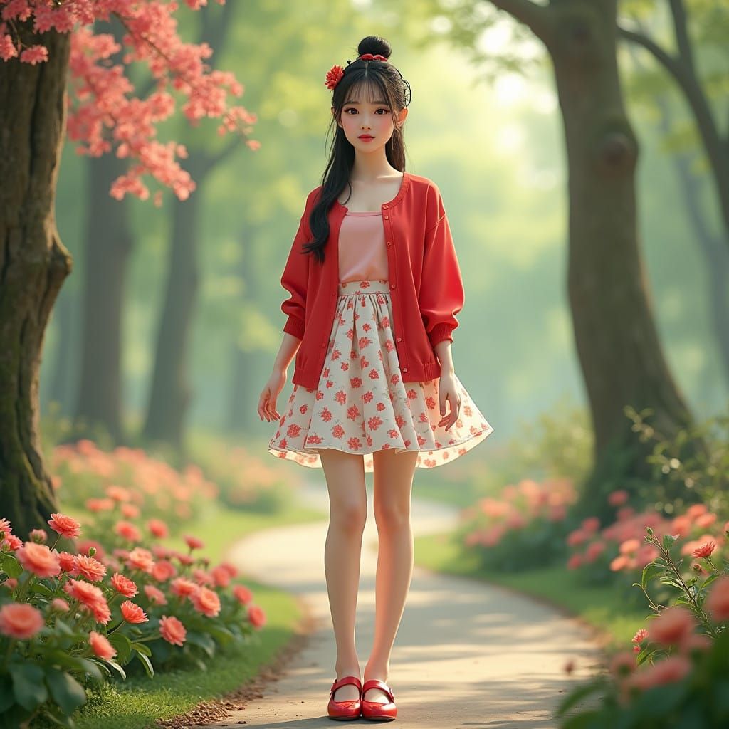 Delicate Charm in a Vibrant Park Scene