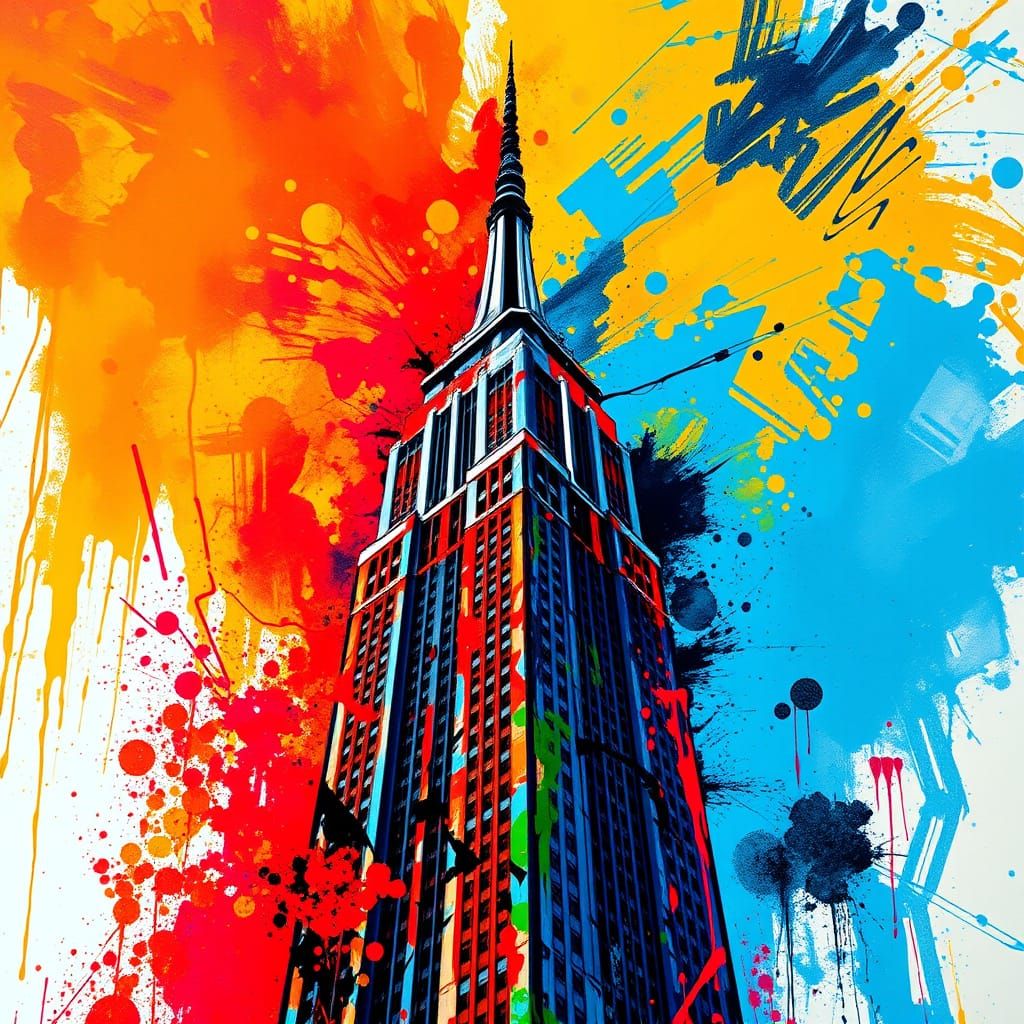 Vibrant Empire State Building Abstract Art in Street Art Sty...