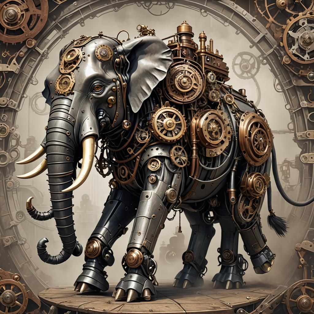 Steampunk Robotic Elephant with Engine