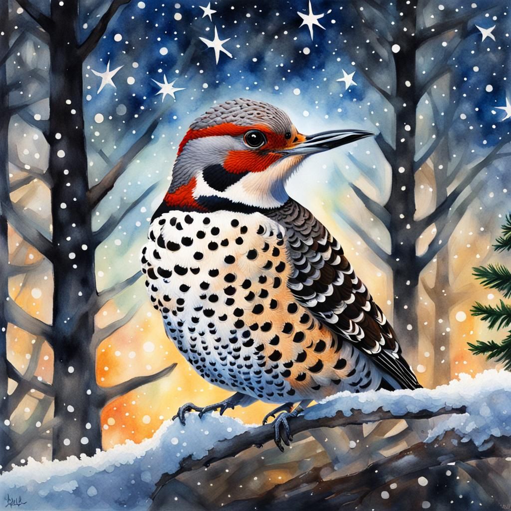 Northern Flicker in Snowy Twilight, Splash Art