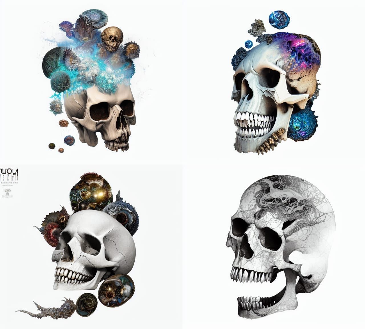 Ocean Skulls with Iridescent Explosions, Digital Art