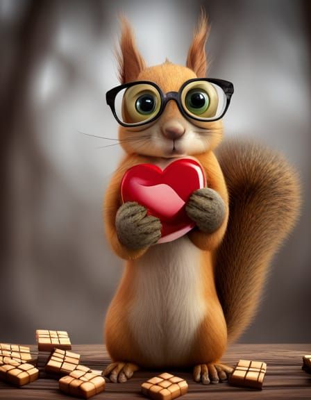 Squirrel Holding Chocolates in Romantic Photo