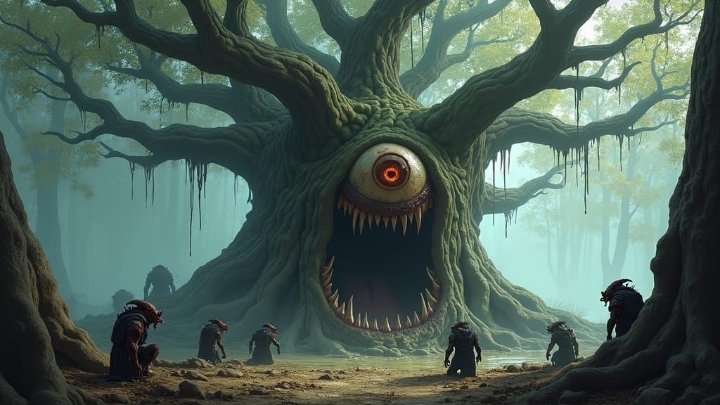 Haunted Tree with Giant Eye in Evil Swamp