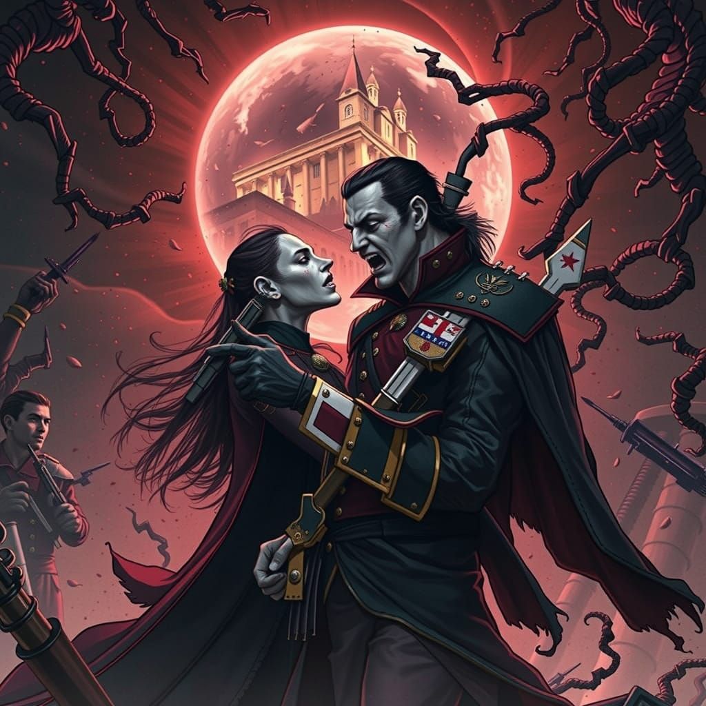 Ornate Troops Marching with Colours in Dramatic Style