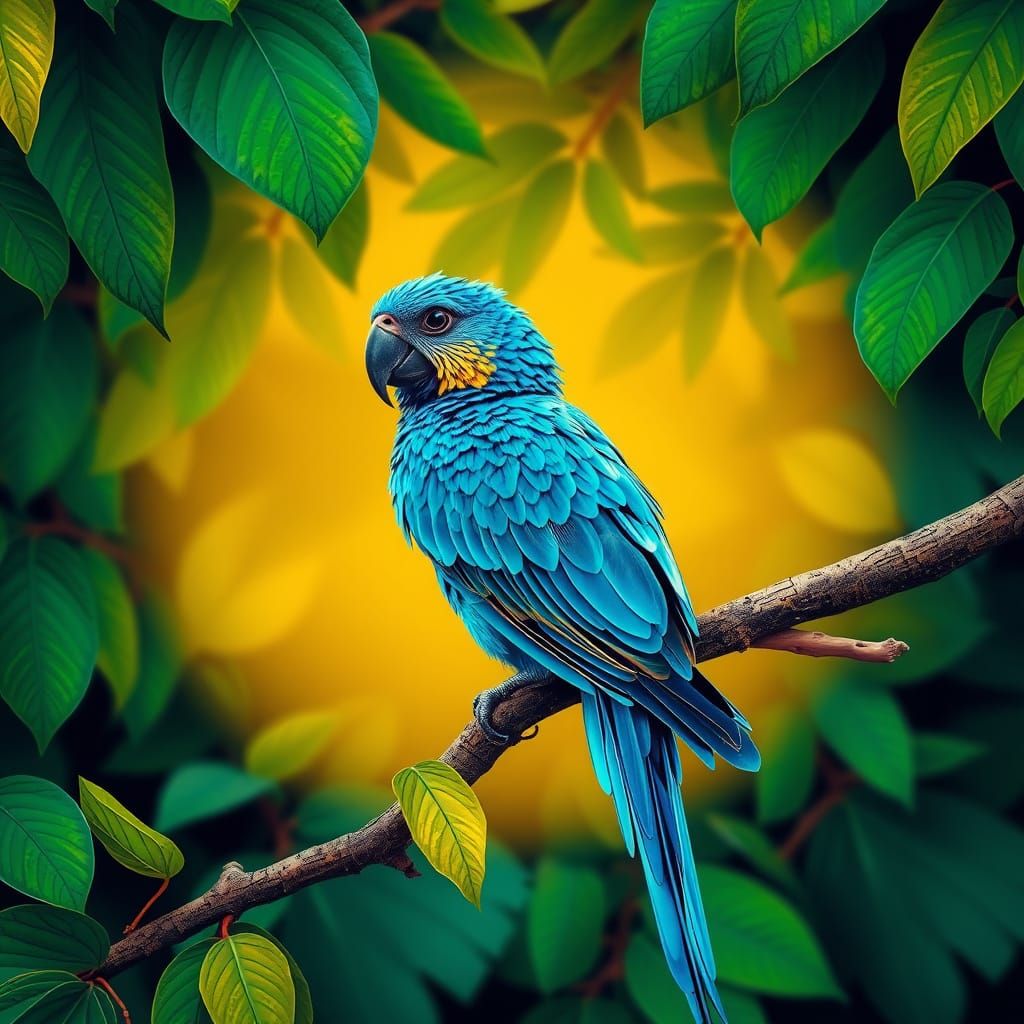 Blue Macaw in Surreal Digital Art Style