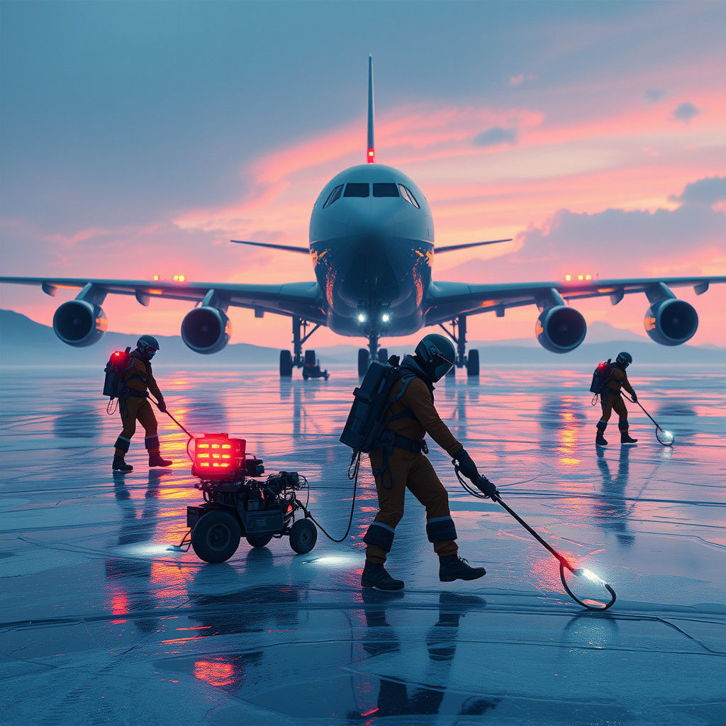 Futuristic Airfield Maintenance on Icy Runway