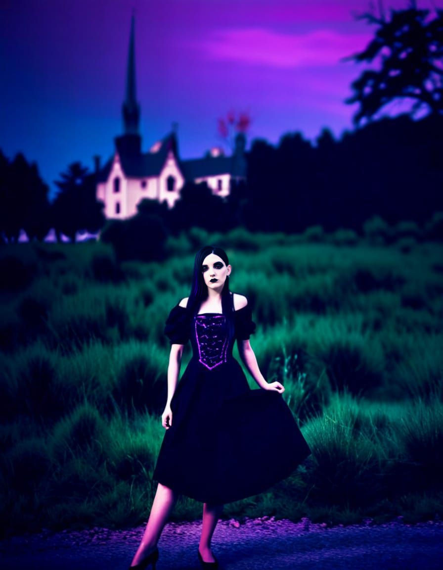 Elegant Goth Princess in Deep Purple and Black