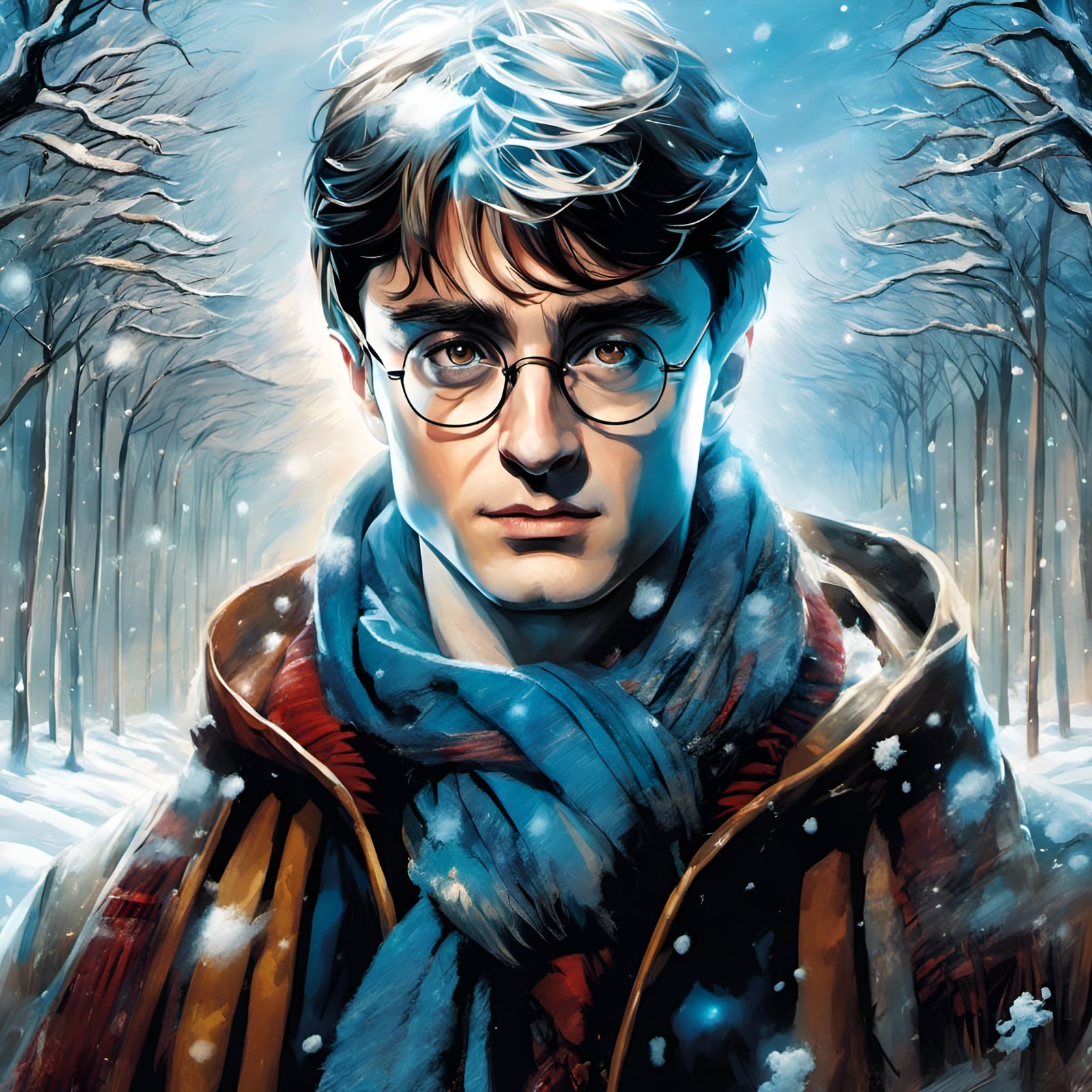 Harry Potter Portrait in Blizzard, Renaissance Graphic Style