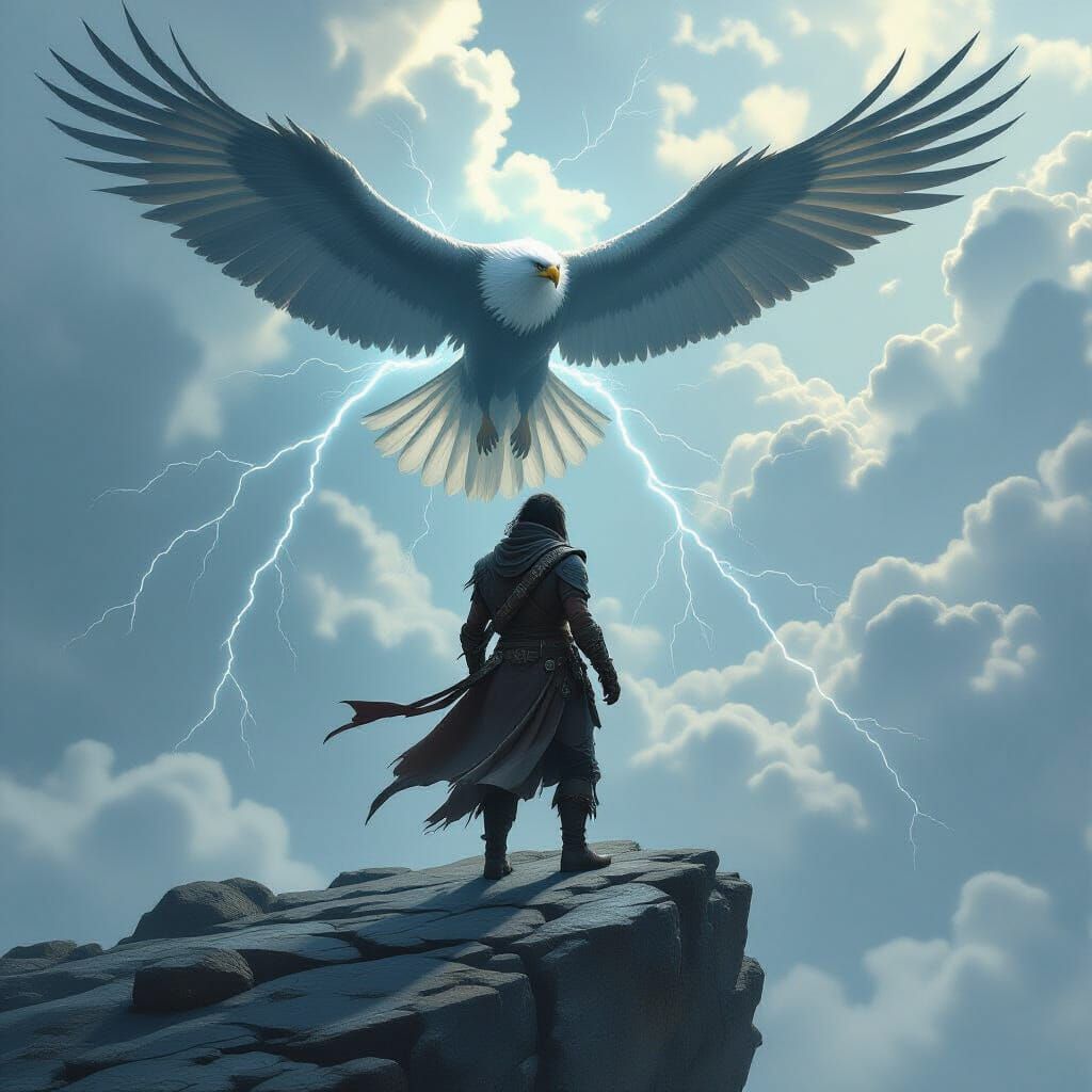 Nomadic Sky-Rider with Eagle Spirit in Sci-Fi Style