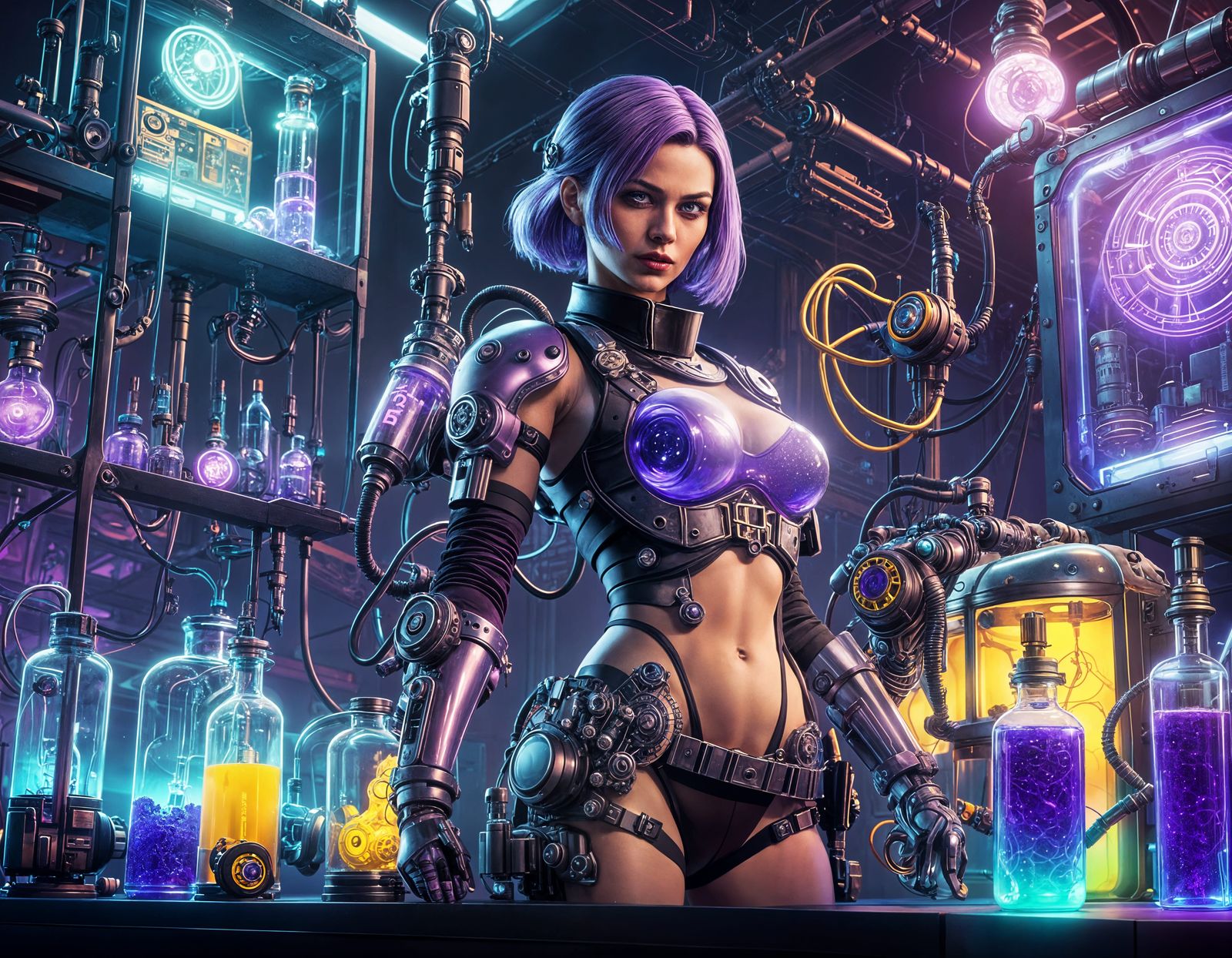 Cyberpunk Mad Scientist with Prosthetic Arm