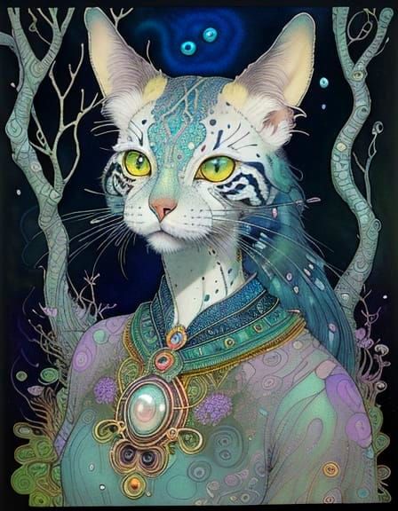 Surreal, Mystical Cat-Goldfish Hybrid in Vibrant, Whimsical ...
