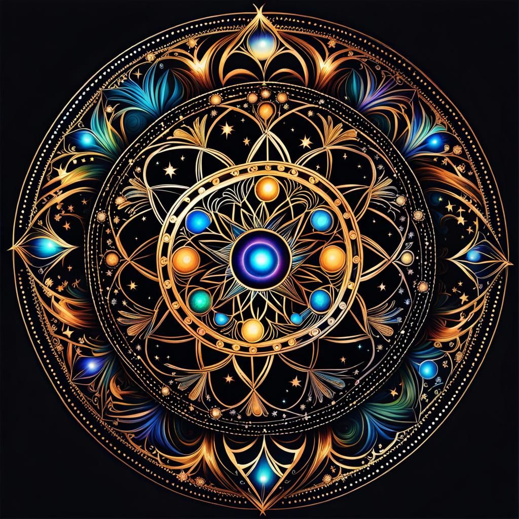 Colorful Celestial Mandala with Cosmic Elements