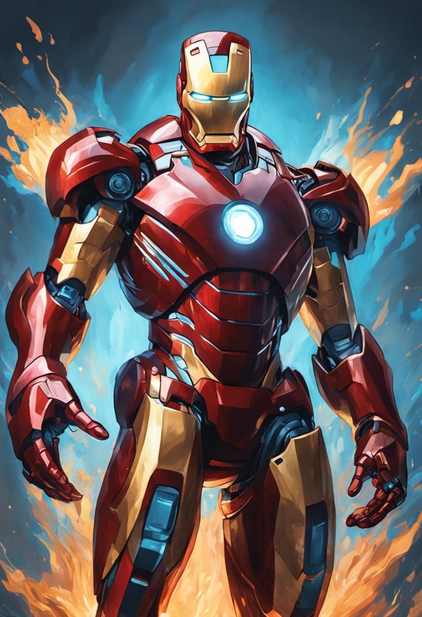 blue fire  dark black background, ironman robot, head and shoulders portrait, 8k resolution concept art portrait by Greg...