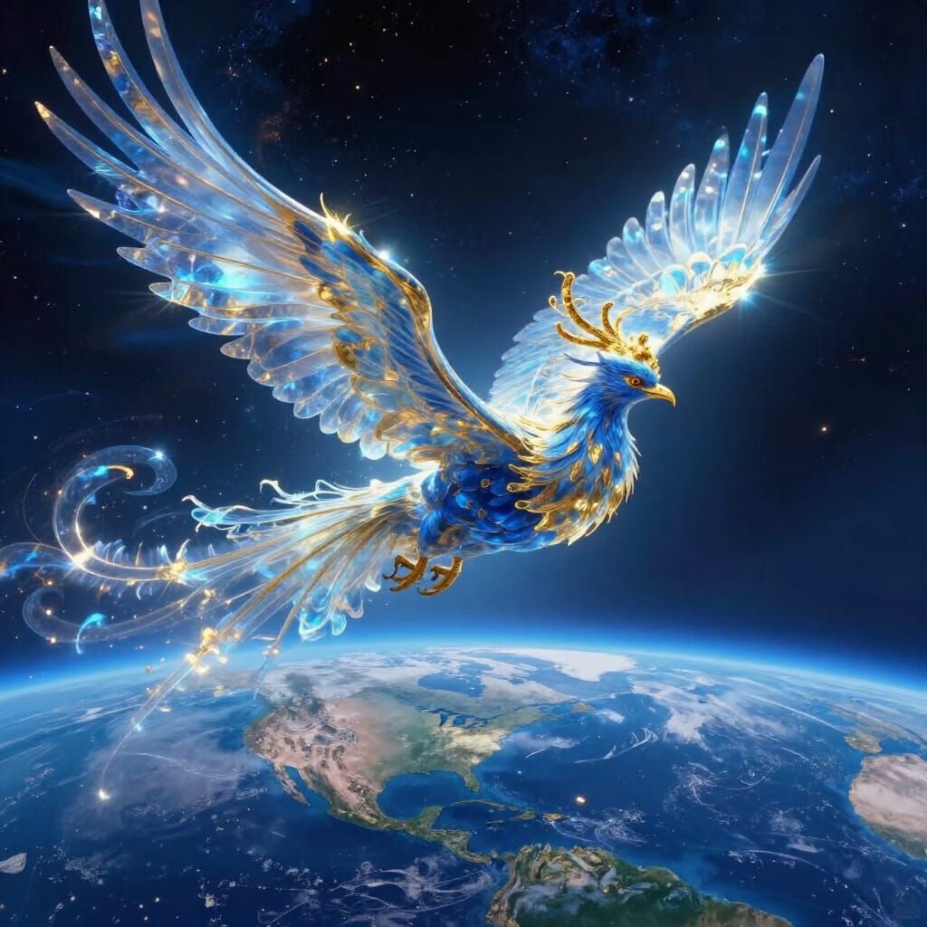 Dreamlike Phoenix Soars Above Earth in Epic Fantasy Art
