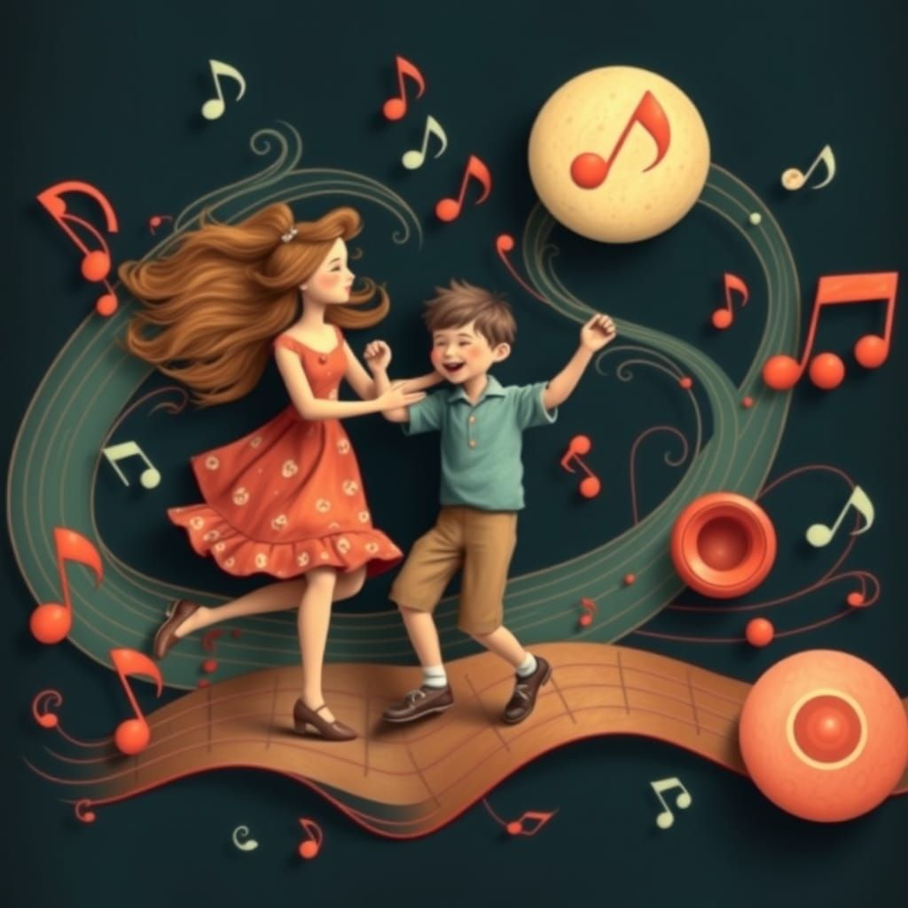 Children Dancing in a Surreal 3D Realm