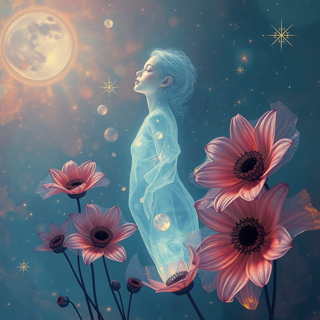 Crystal Universe with Celestial Blooms in Surreal Cosmic Sty...