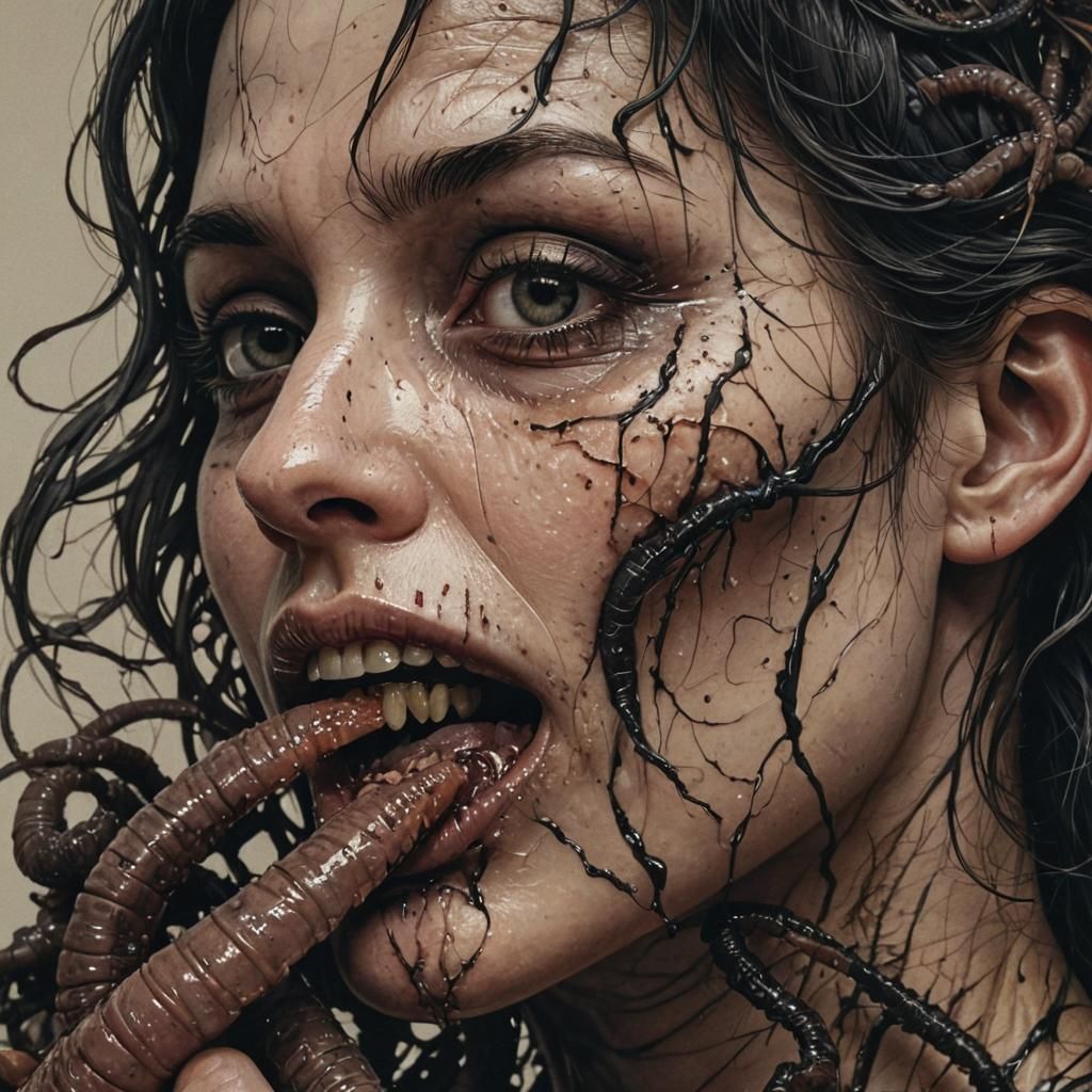 Dark Fantasy: Woman with Worms, Ink Illustration