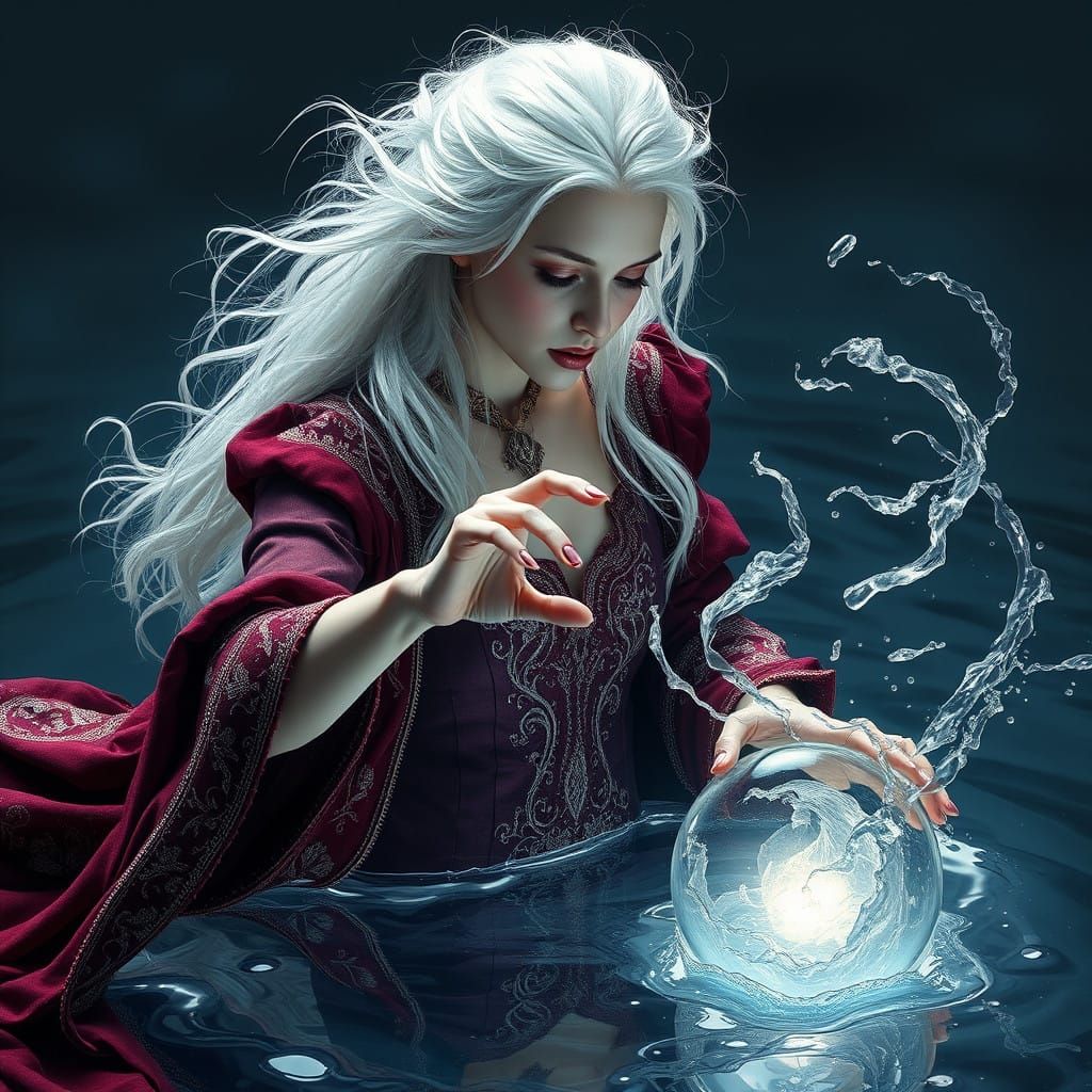 Sorceress Born from Liquid Mercury in Hyperrealistic Style