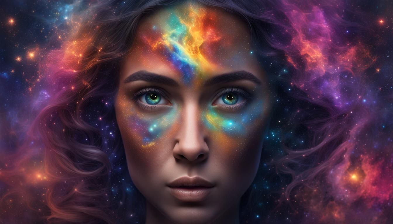 Cosmic Beauty: A Nebula-Framed Portrait in 8k