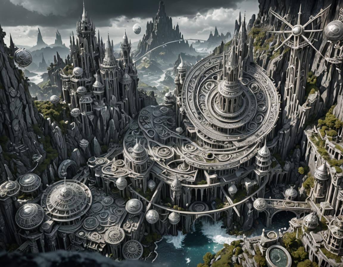 Fantastical Black, White and Silver Matte Painting