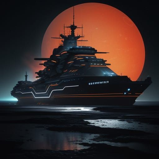 Cyberpunk Battleship Illuminates a Futuristic Horizon