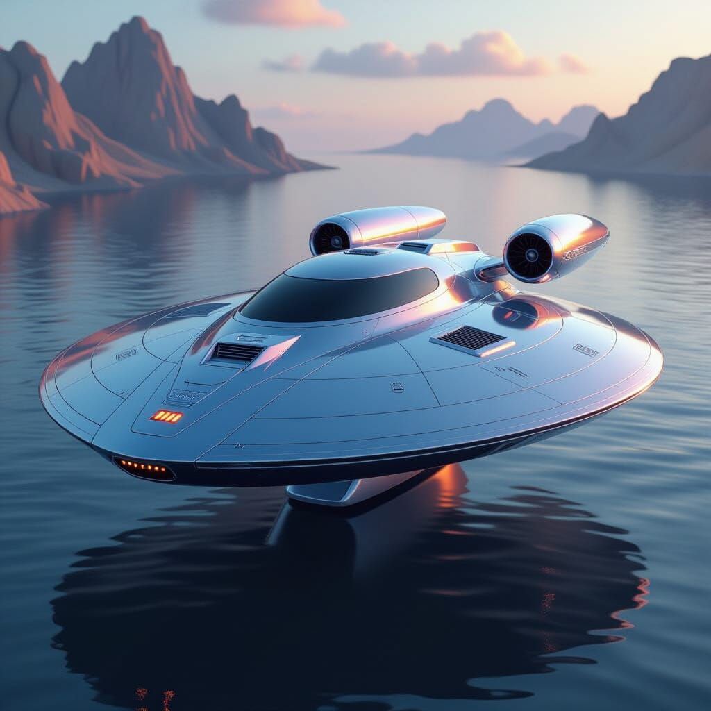 Futuristic Rounded Spaceship in Sci-Fi Film Style