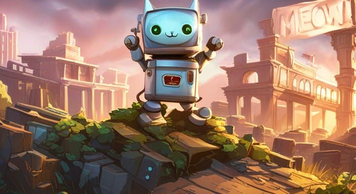 Robot Cat in Post-Apocalyptic Landscape