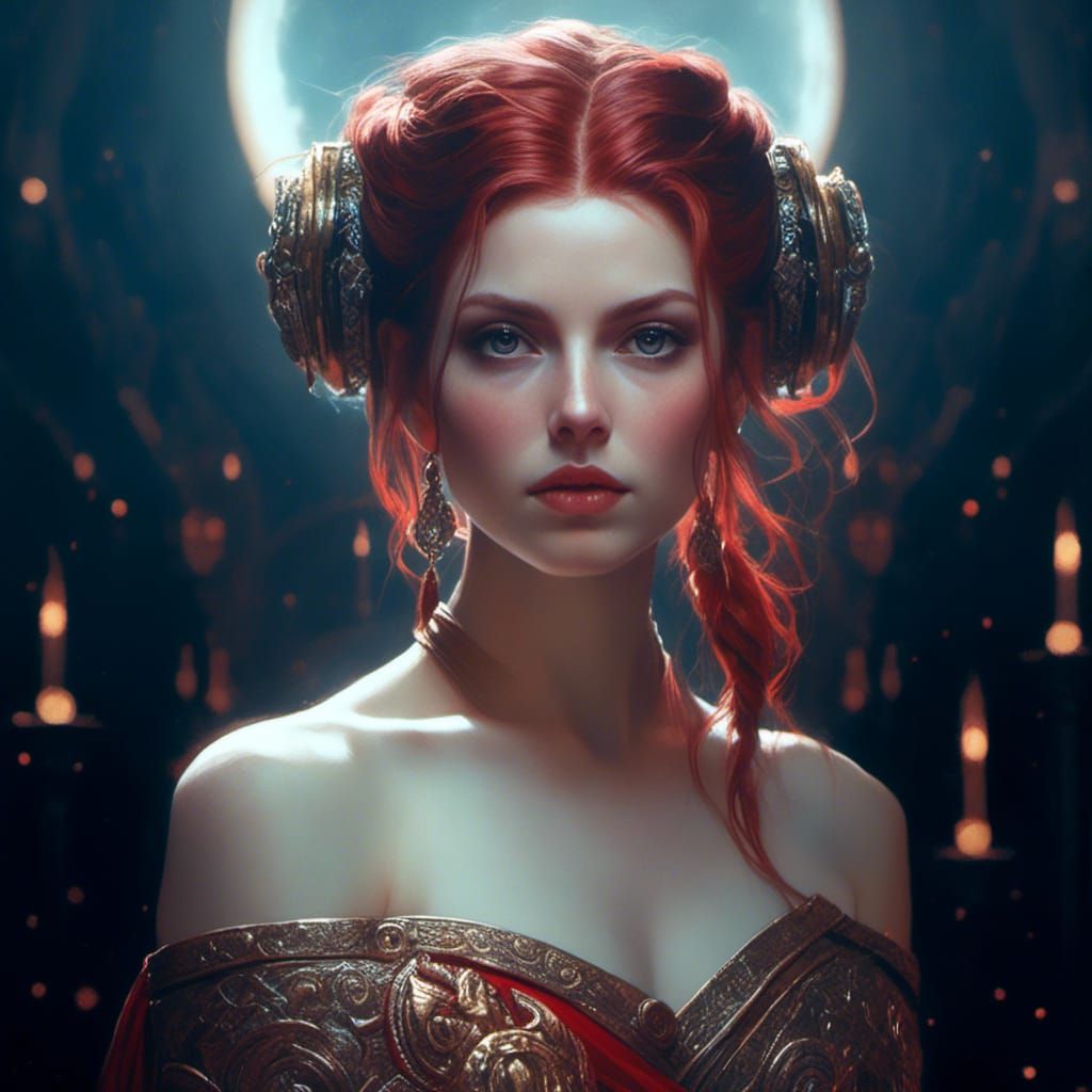 Hyperrealistic Jedi Lady Portrait with Red Hair
