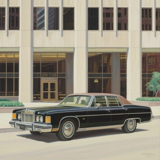 1975 Luxury Sedan Before Office Building, Richard Estes Styl...