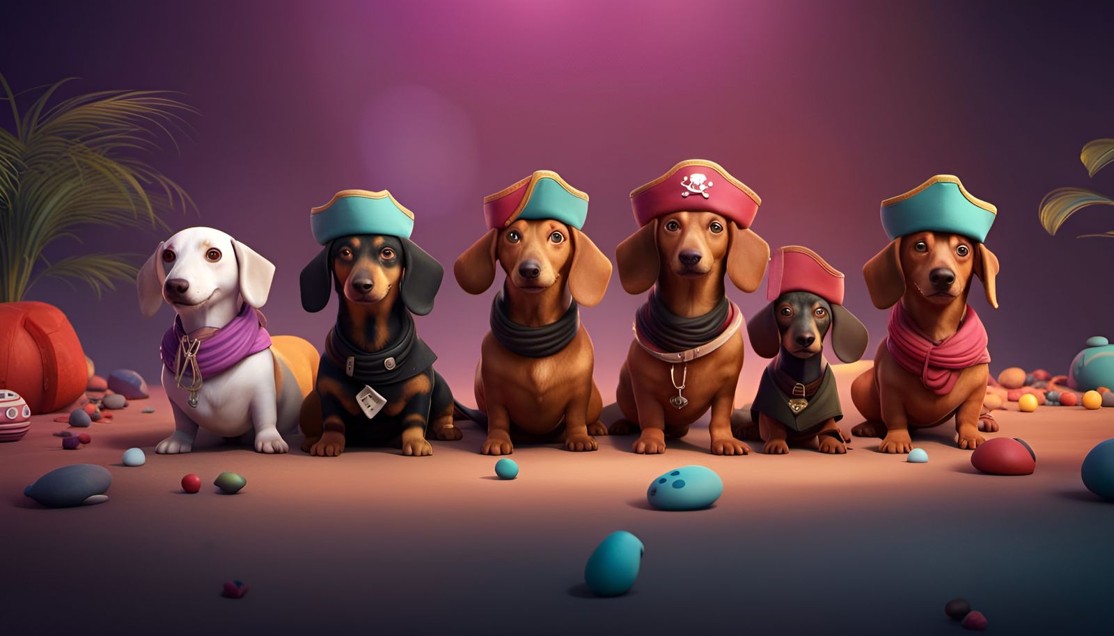 Dachshund Pirates in Bright 3D Style