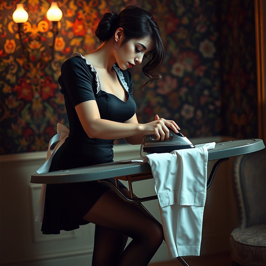 Mid Century French Maid Perfectly Irons Shirt in Vintage Sty...