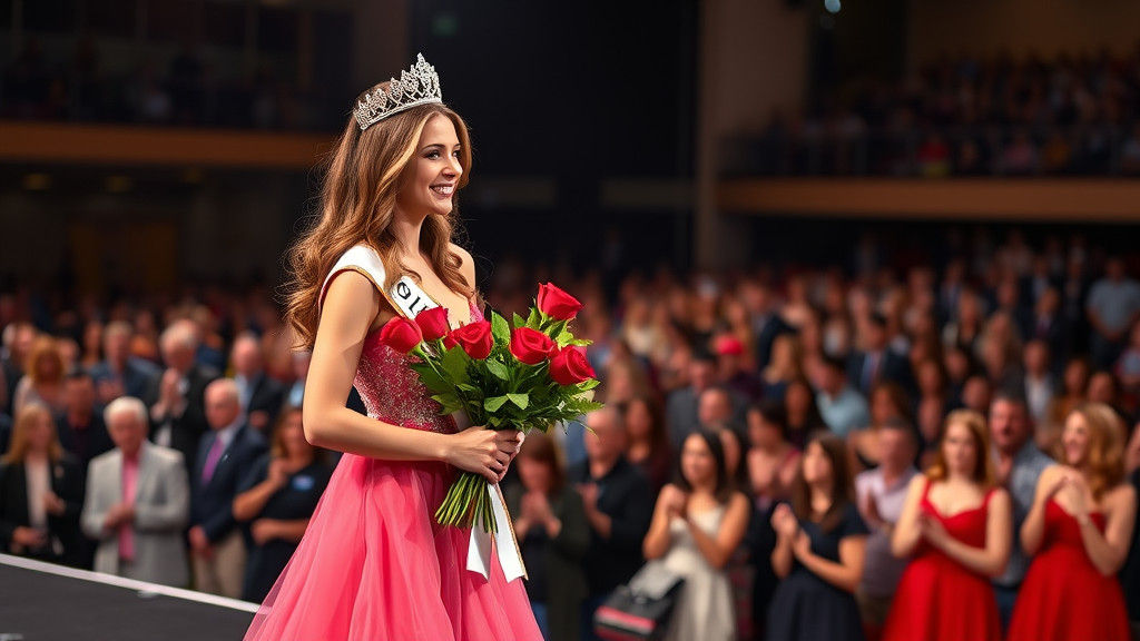Beauty Queen Receives Award with Roses