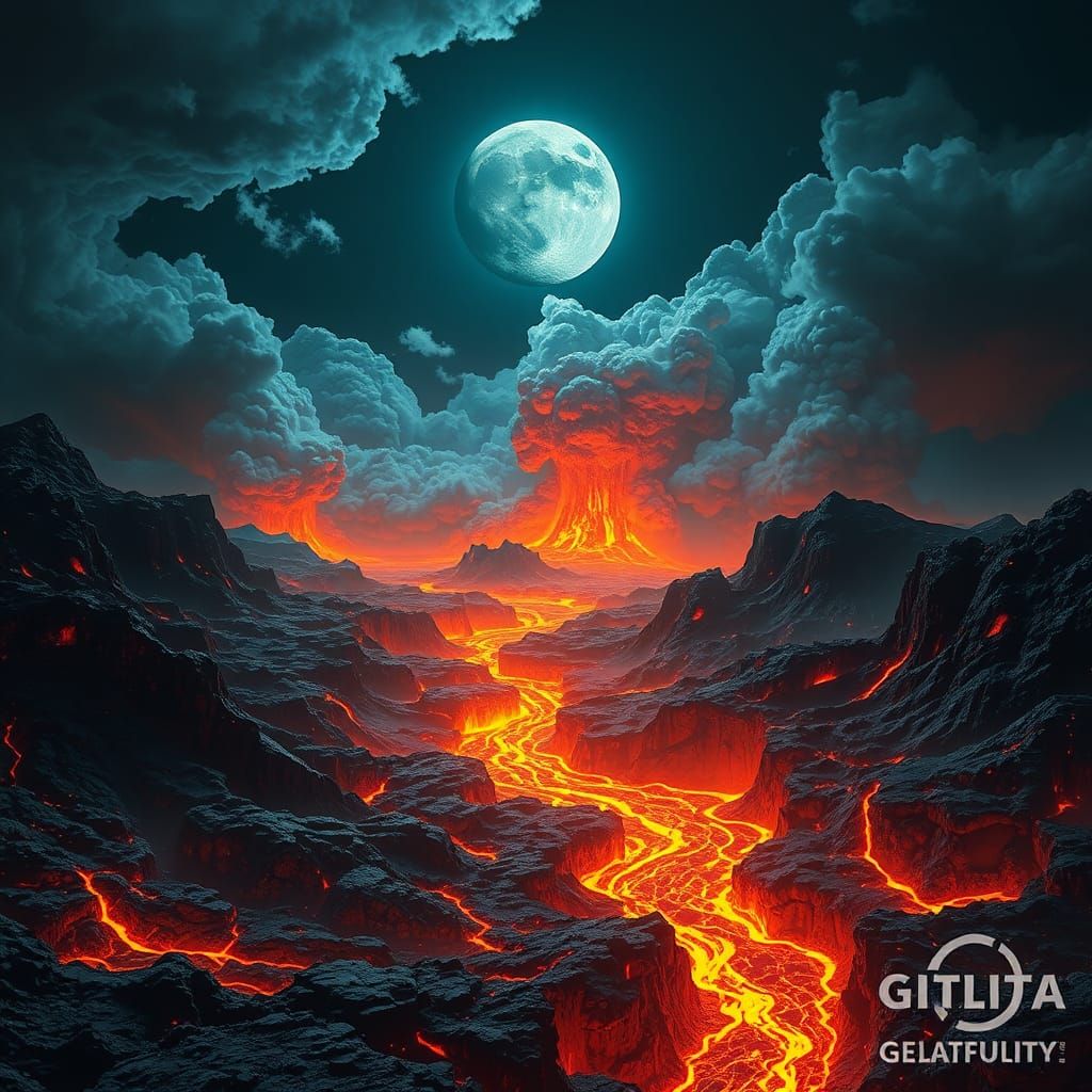 Volcanic Eruption Under Ominous Black Moon