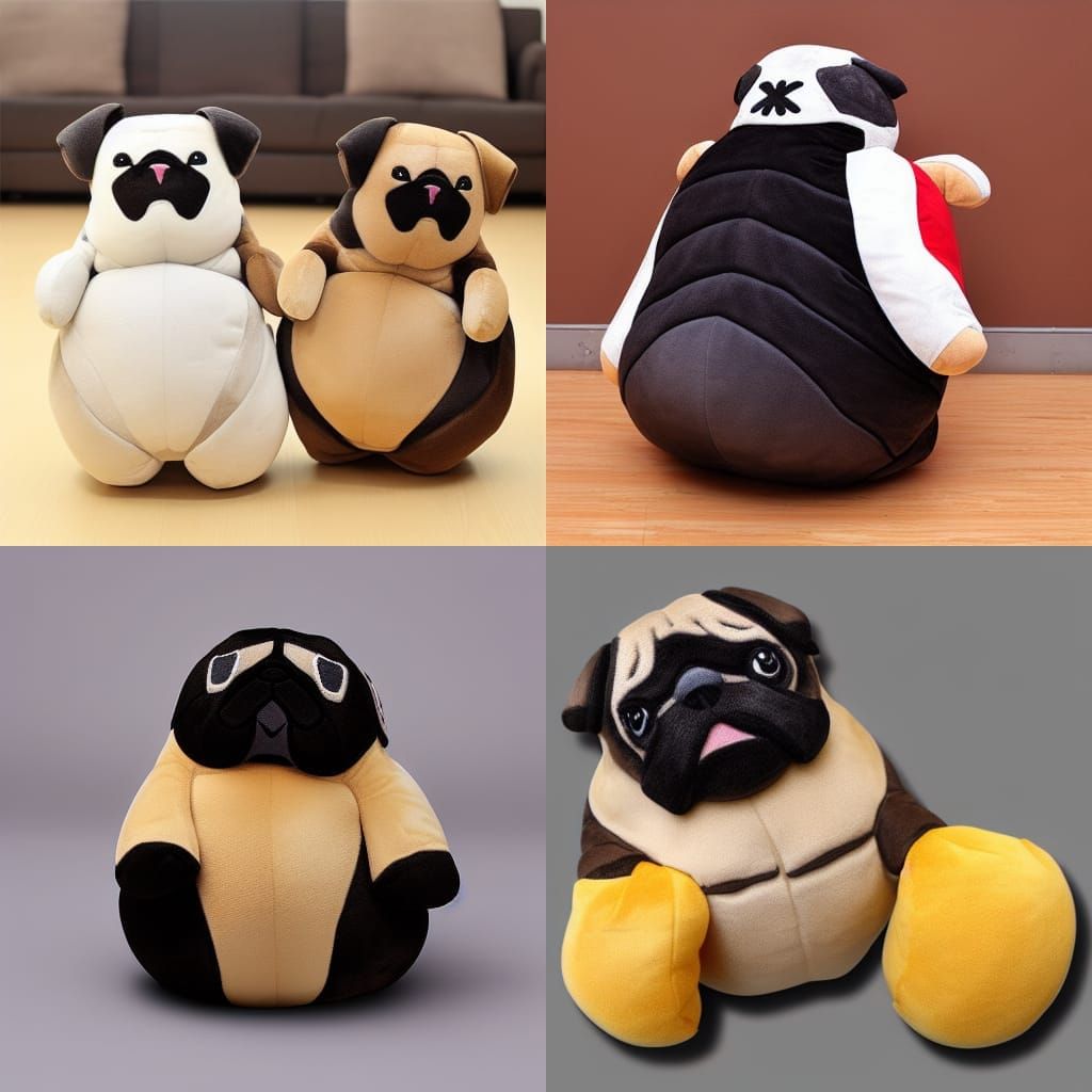Sumo Wrestling Pug Plush Toy, Photorealistic Style